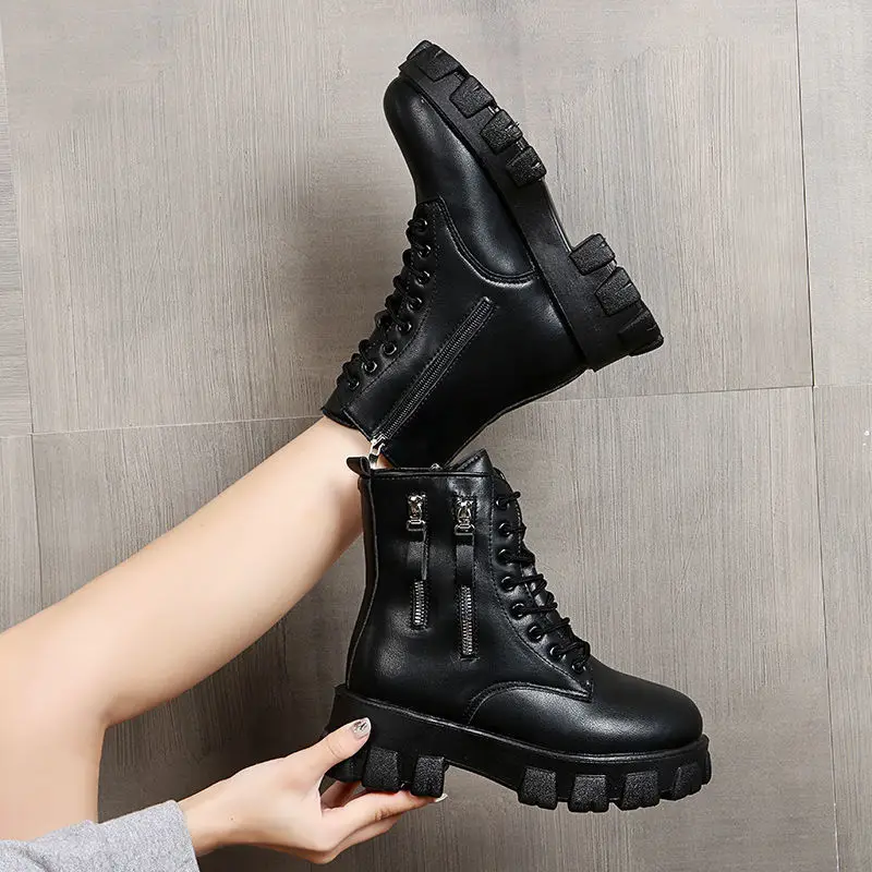 Pofulove Black Boots Winter Shoes Women Ankel Boots Goth Shoes Platform Boots Snow Booties Woman Warm Botas Fall Flat Zapatos images - 6