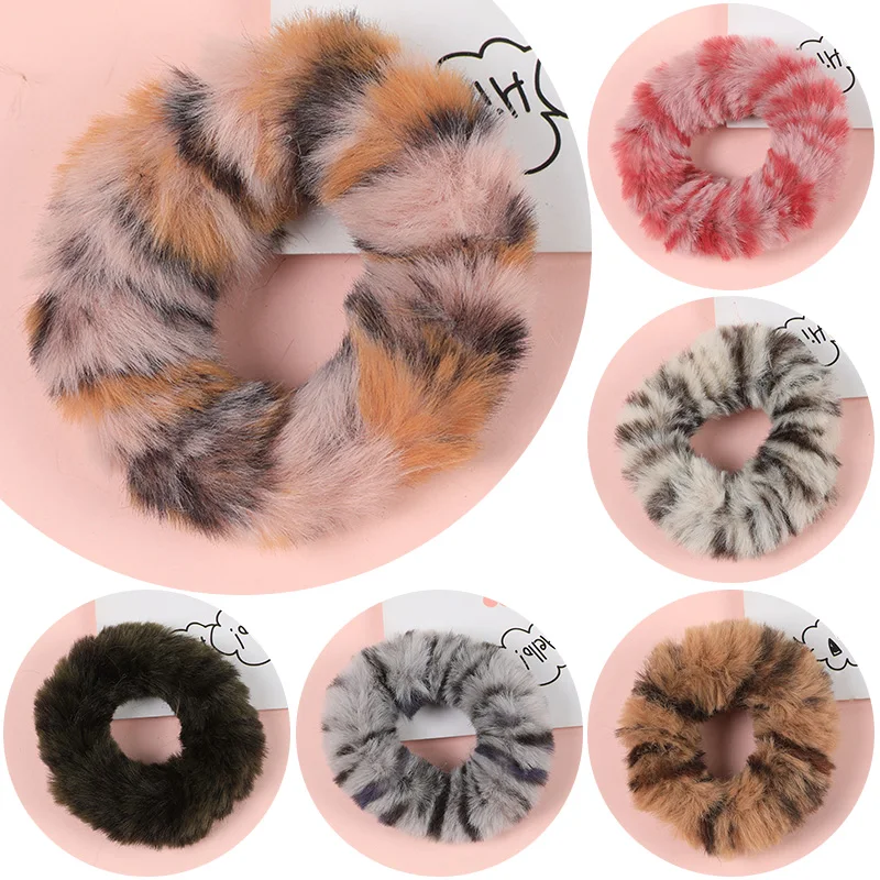 Модные Красочные леопардовые принты плюшевые меховые резинки эластичные для