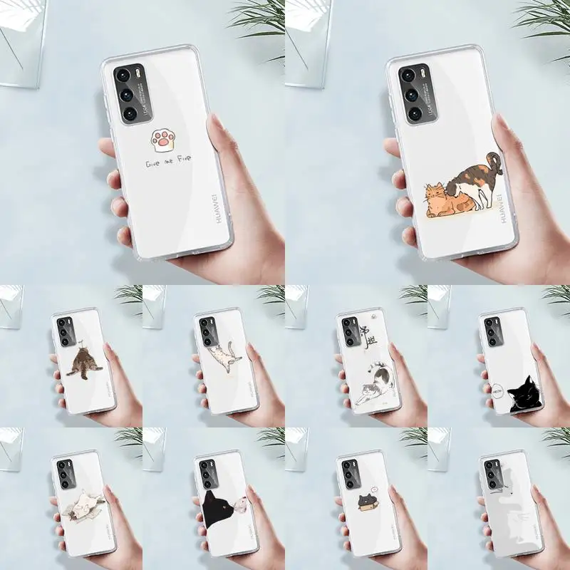 

cute cat Phone Case Transparent for Huawei P20 30 40 mate 20 30 40 lite pro P smart honor 8a 8x 9x 10i