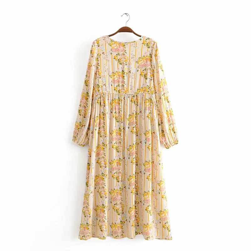 Женское винтажное платье-миди Пляжное Платье из вискозы с цветочным принтом и