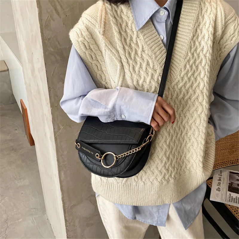 

Crossbody Bags For Women Luxury Crocodile Pattern Semicircle Saddle Bags Pu Leather Handbags Bags Designer Ladies Shoulder Bags