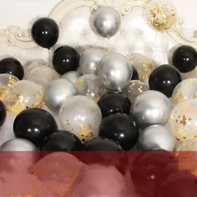 black silver gold 15 шт./лот, 12 дюймов, металлические хромированные латексные шары+ прозрачные Серебристые конфетти, шары на свадьбу, день рождения, розовое золото, латексные вечерние шары, Декор - Цвет: black silver gold