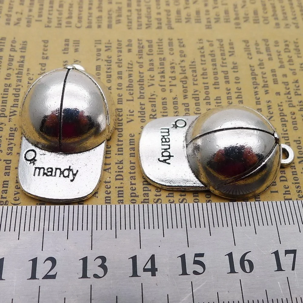 

30pcs Baseball Cap Charms 23mm x 38mm DIY Jewelry Making Pendant Antique Silver Color
