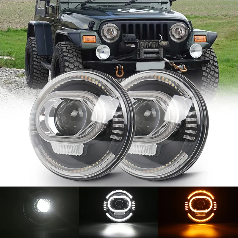 

7" 100W LED Headlight Hi/Lo Beam Car Led Driving Lights E9 DRL White Amber 12V 24V Led for Lada Niva Offroad Motocycle