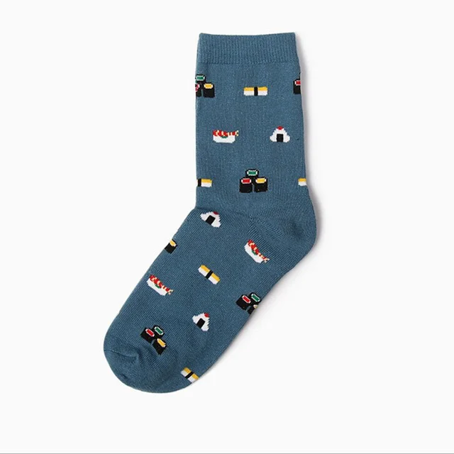 Navy Blue 1 пара, Зимние новые модные корейские креативные хлопковые носки без пятки для мужчин и женщин с рисунком суши арбуза - Цвет: Navy Blue