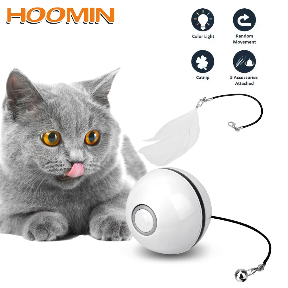 

HOOMIN Interactive Catnip USB Rechargeable Self Rotating Colorful Led Feather Bells Cat Toys Ball Auto Smart Toys for Cat Kitten