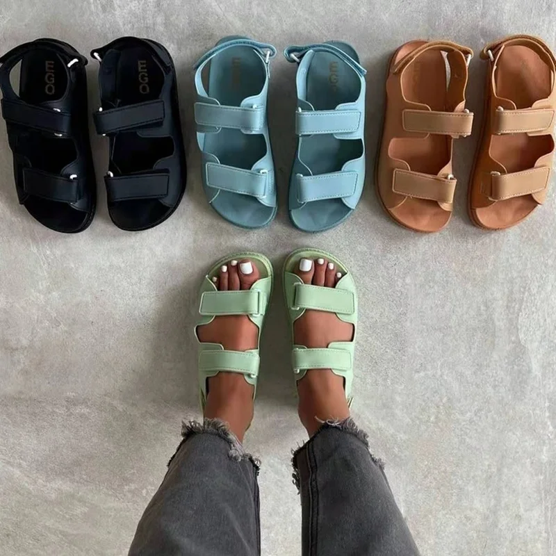 

Women Summer Sandals Platforms 2021 New Flat Sandals Female Shoes Hook-Loop Shallow Cool Punk Concise Beach Soft Lady Sandal