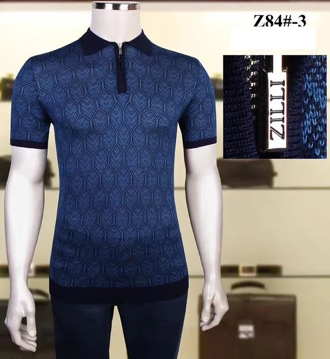 

T shirt BILLIONAIRE men silk 2021 new summer Thin lapel zipper British embroidery Breathable M-4XL free shipping