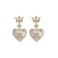 fashion ladies gold plate earrings crown heart shaped earrings popular jewelry female cz zircon temperament party queen earrings