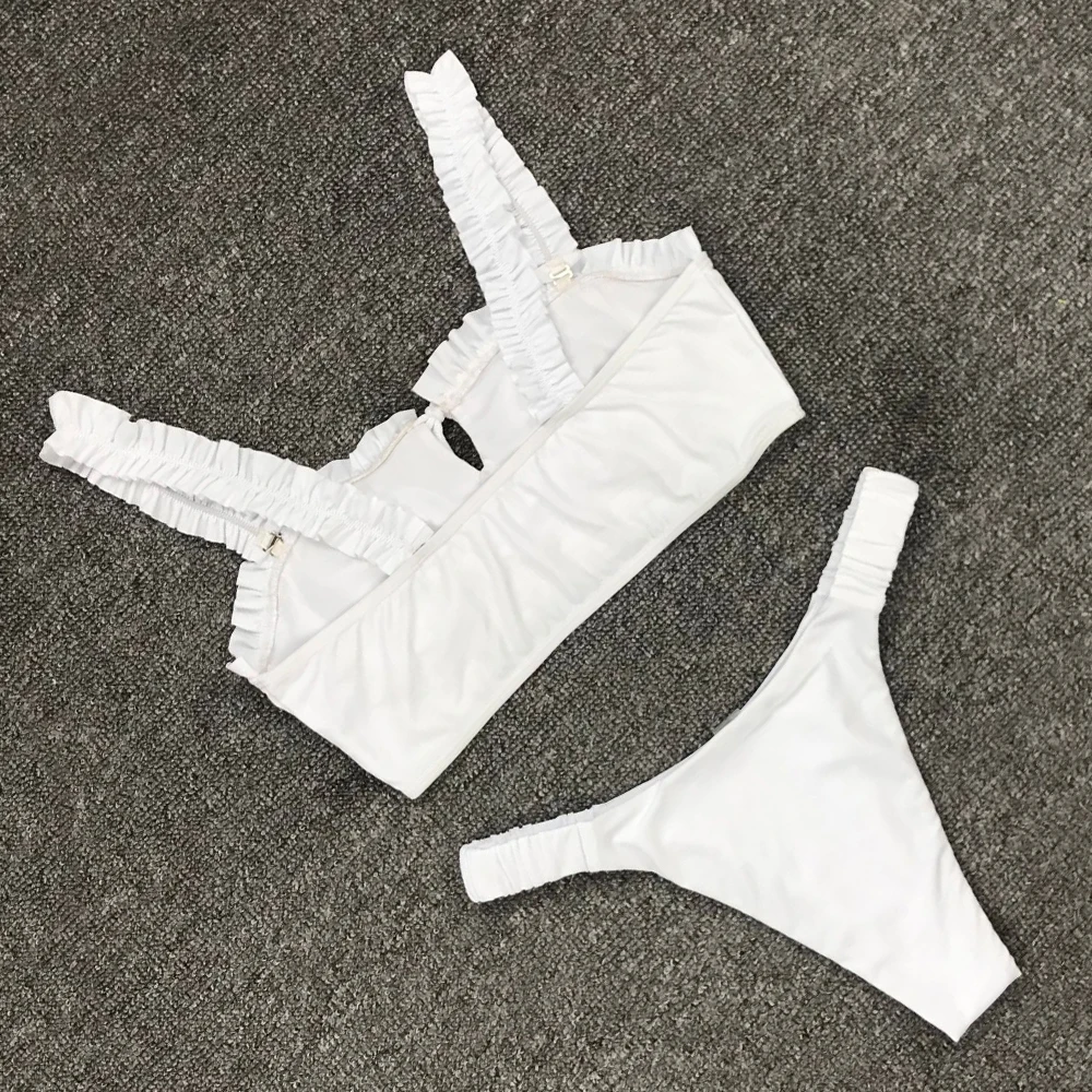 Сексуальное бикини со шнуровкой однотонный комплект с оборками купальник