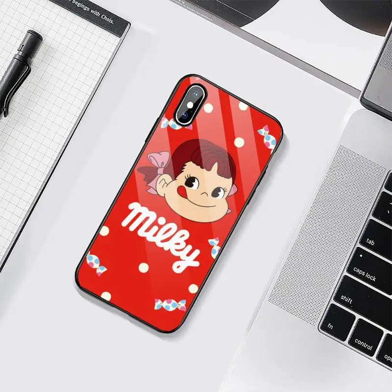 

Cartoon Fujiya Peko Milky Girl Boy Phone Case Tempered glass For iphone 6 6S 7 8 plus X XS XR 11 12 mini PRO MAX