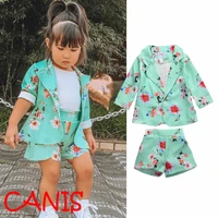 childrens girls floral coat shorts two piece suit turn down collar clothes print full sleeve kids suit clothes sets 1 5 years