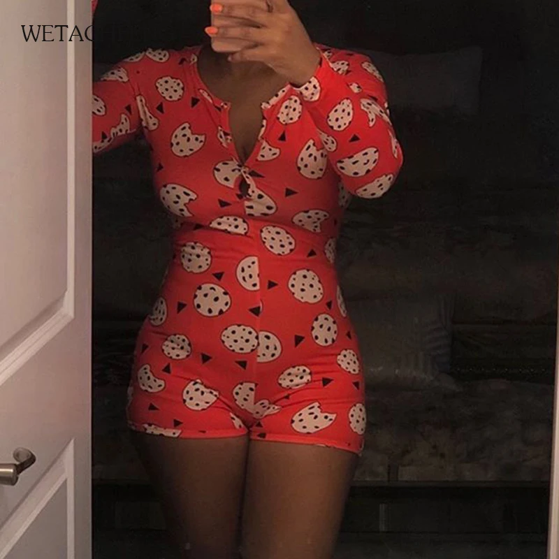 Пикантное милое трико с мультяшным принтом Женское боди глубоким V-образным