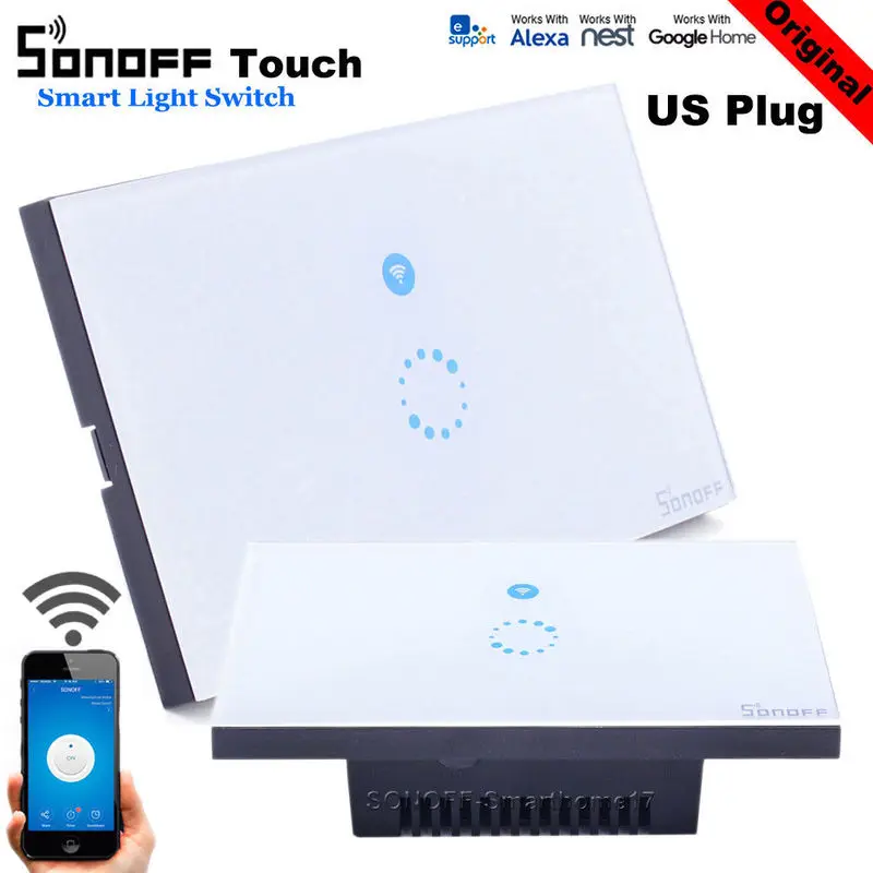 Sonoff сенсорный выключатель ЕС/США WIFI роскошная сенсорная панель беспроводное