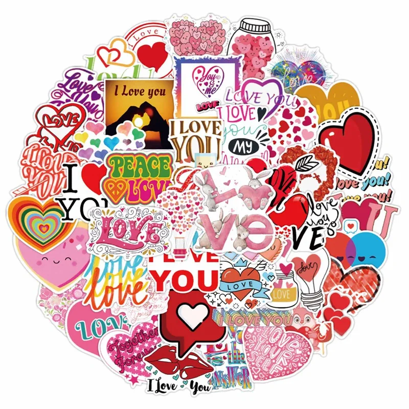 

50pcs/set Valentine's Day LOVE Love Graffiti Stickers Luggage Stickers Notebook Laptop Decals LOVE Leaflet Size: 5-8cm Range