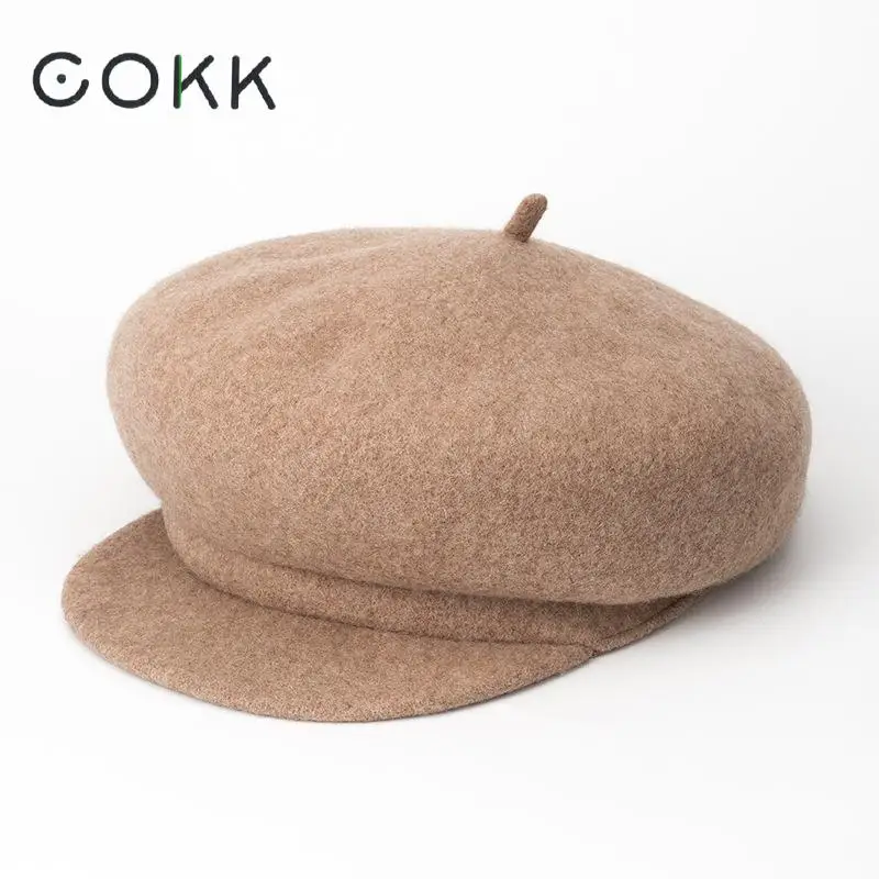 COKK шерстяной берет осень зима женские шапки винтажный капор Толстая теплая шапка для художника Gorras Модная женская шапка Новинка Высокое качество