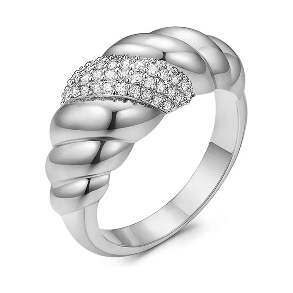 

Croissant Inlaid Gemstone Exquisite Simple Ring Ladies Spiral Gemstone Decoration Wedding Party Ring Jewelry