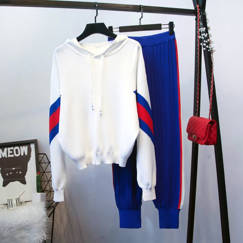 

Свитшот с капюшоном, трикотажный спортивный костюм, свитер, шаровары, повседневный Модный комплект из двух предметов, весна-осень 2021