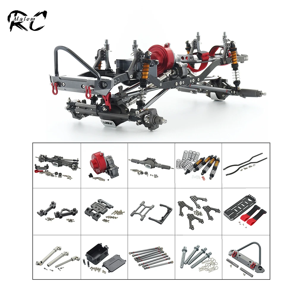 

Unassembled 312mm Wheelbase 1/10 RC Crawler SCX10 Chassis Kit with Metal Axle Transmission Shocks Carbon Fiber Rail Front Bumper