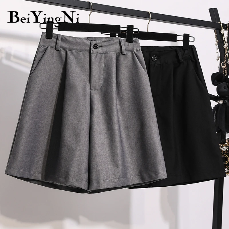 

Beiyingni простые универсальные Костюмные шорты с высокой талией, женские модные элегантные черные шорты большого размера с карманами, женские ...