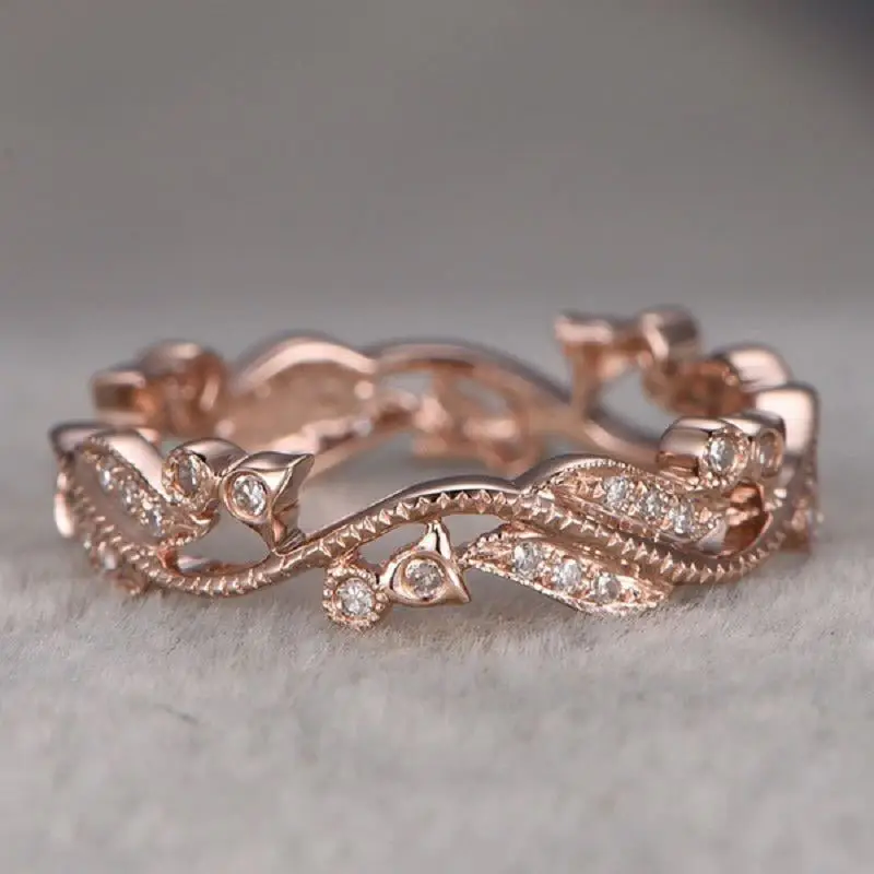 

Milangirl Classic Flowers Ring For Women Girls Rose Gold Color Crystal Rhinestone Zircon Ring for Wedding Engagement Jewelry