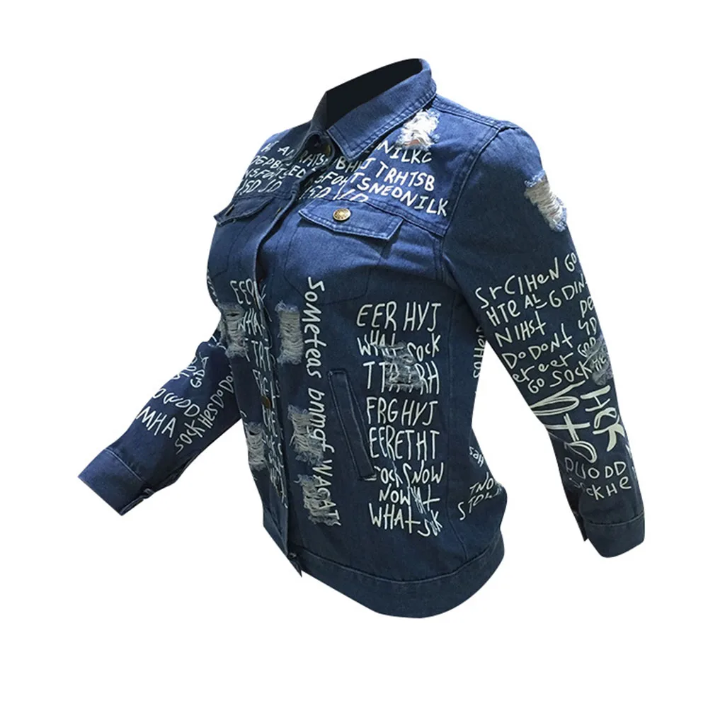 Винтажные потертые джинсы с буквенным принтом женская куртка осень 2020 зима