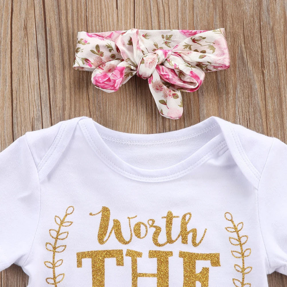 

0-24M Newborn Baby Girls Short Sleeve Tops Jumpsuit Floral Tutu Pants Headband Outfits Infant Kid Girl Summer Cotton Clothes Set