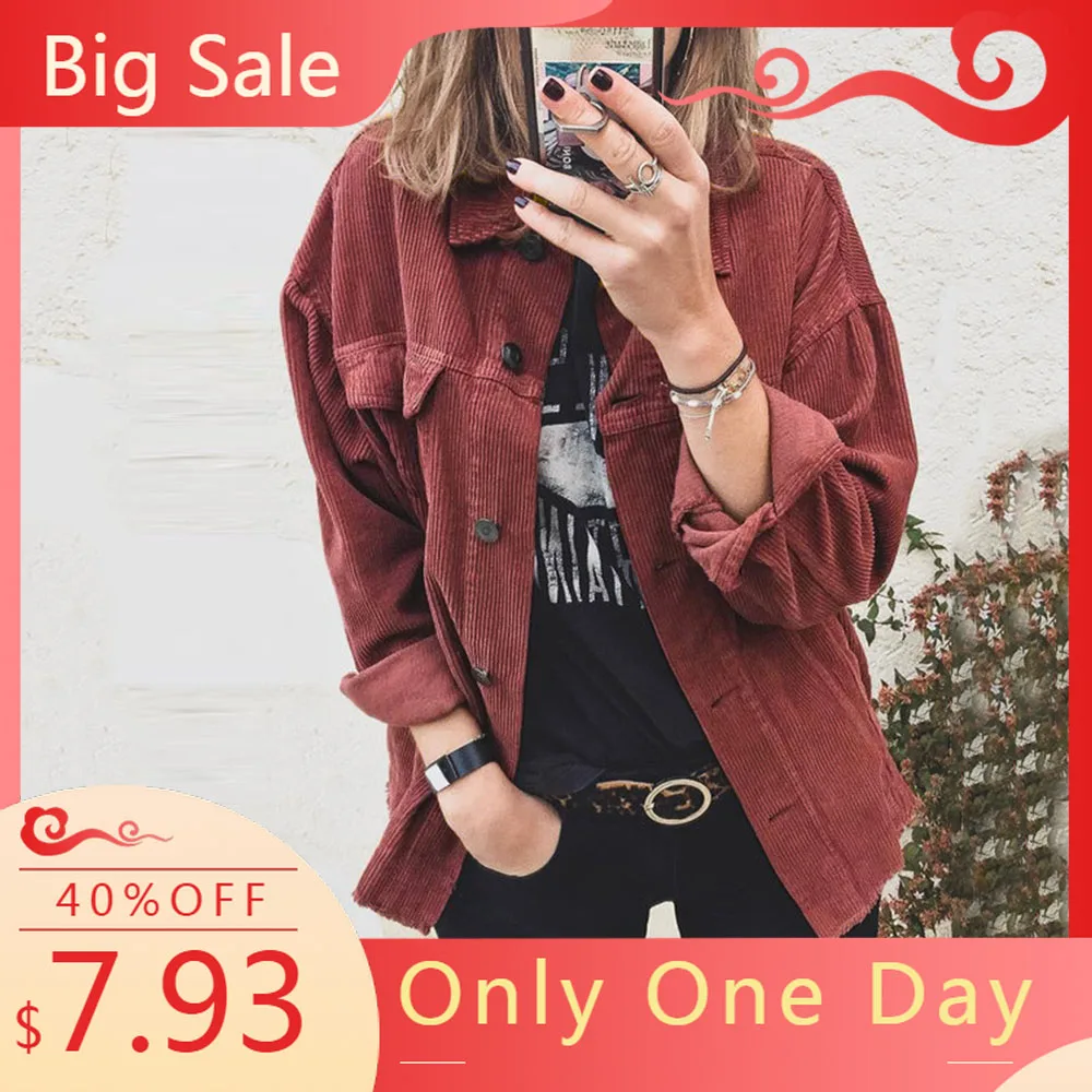 

Vintage 2019 Harajuku Corduroy Jackets Women Winter Autumn Buttons Coats Overcoats Female Tops Cute Jackets Solid Color Clothing