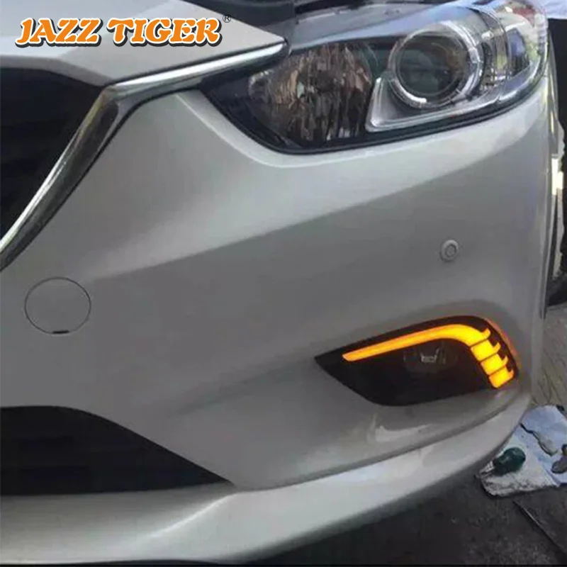 

JAZZ TIGER Yellow Turning Function Quality ABS Cover 12V Car DRL LED Daytime Running Light Daylight For Mazda 6 2013 2014 2015
