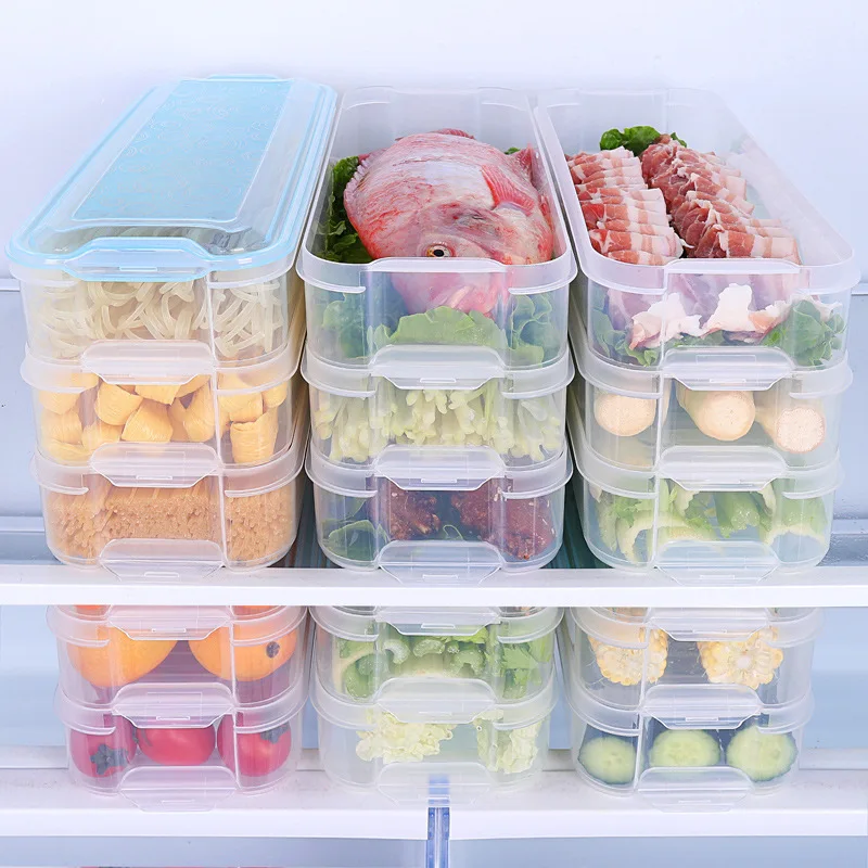 

Plastic multilayer noodles with a lid Seafood crisper Kitchen refrigerator rectangular box for frozen food