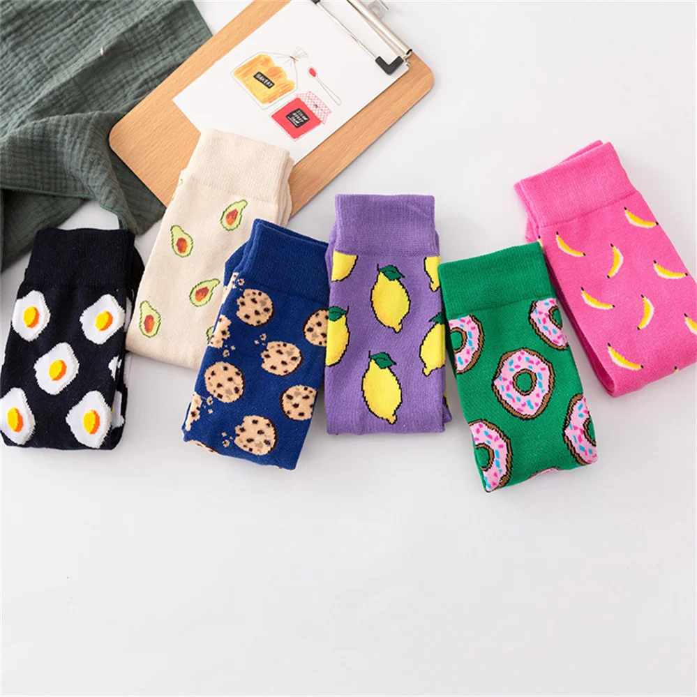 

5 Pairs Of Ladies Socks Cartoon Poached Egg Avocado Personality Male And Female Couples Tube Socks Autumn And Winter Ladies Sock