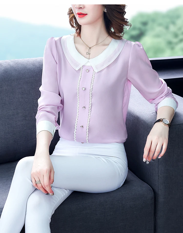 Женские блузки blusa mujer moda с круглым отложным воротником и длинным рукавом, шифоновые Женские топы и блузки размера плюс, женские топы 6933 50