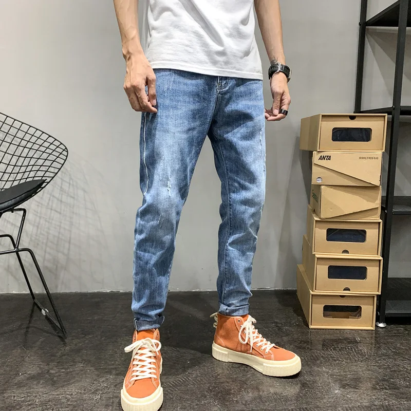 Pop SlimMen Jeans Male Trousers Simple Design High Quality Cozy All-match Students Daily Casual Straight Denim Pants
