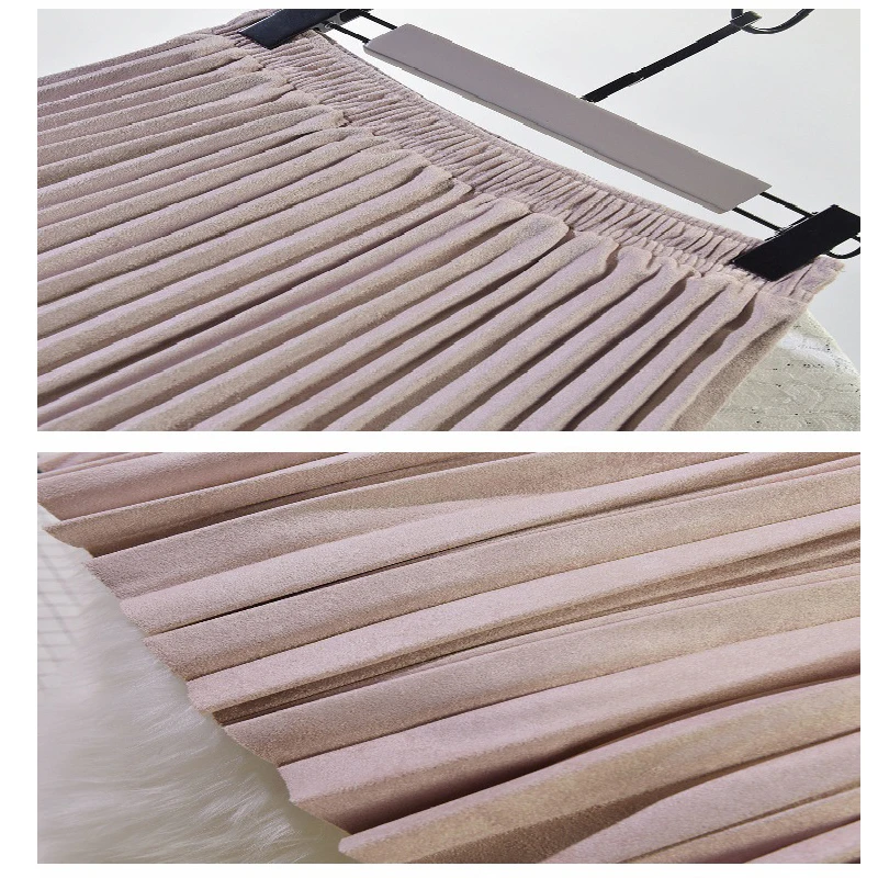 LUZUZI Осень Зима Новая корейская бархатная плиссированная юбка замша длинная