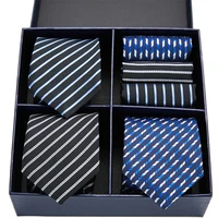 luxury mens 3pcs 7 5cm classic handkerchief necktie set jacquard plaid striped ties man bridegroom business necktie accessories