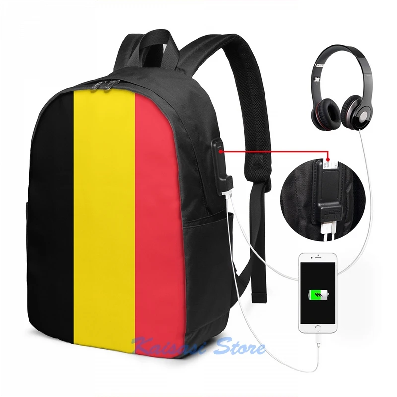Забавный графический принт флаг Бельгии рюкзак с USB-зарядкой мужские школьные