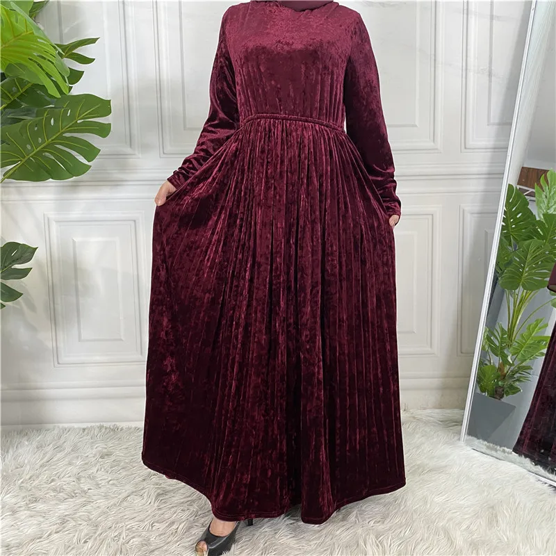 Wepbel Robe Vestidos Islamic Clothing Abaya Caftan Arab Middle East Abaya Women Muslim Turkey Gold Velvet Solid Color Dress