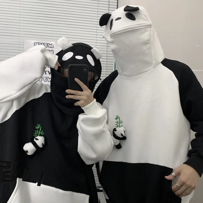 

Panda Doll Embroidery Hoodies Man Loose Casual Plush Pullovers 2021 Vintage Indie New Fashion Y2k Sweatshirts Spring Autumn XL