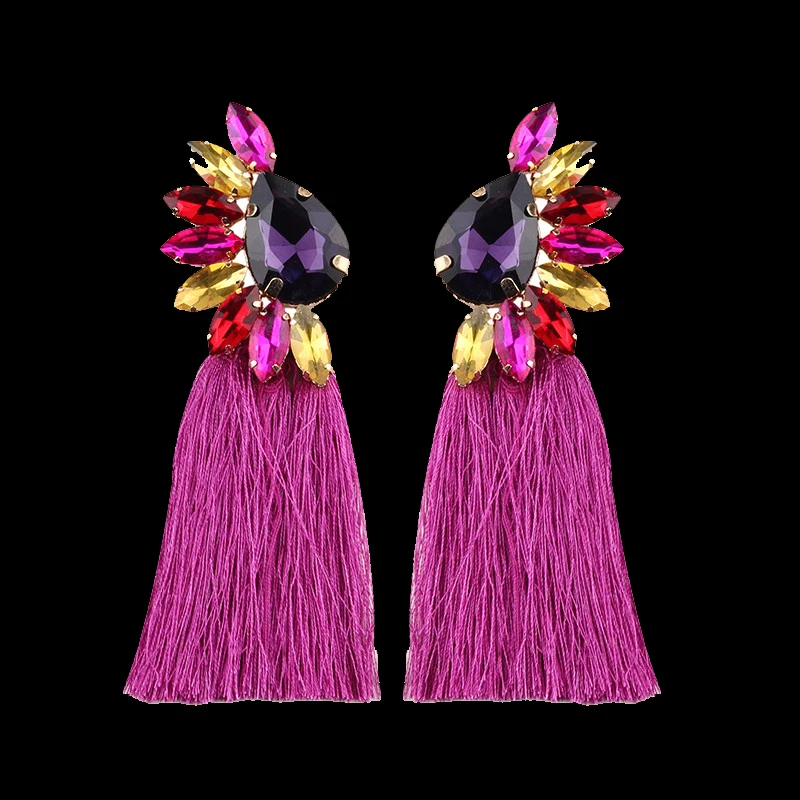 purple Бренд Dvacaman, лидер продаж, серьги с кисточками ручной работы, модные женские серьги с цветочным кристаллом, индийские свадебные массивные украшения YY16 - Окраска металла: purple