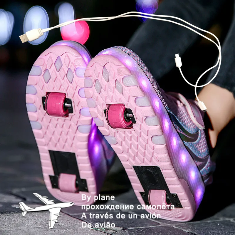 

Roller Sneakers for Kids Boys Size 28-40 LED Light Up Shoes with Double Wheels USB Charging Skate Shoes for Children Boys Girls