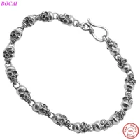 bocai s925 sterling silver bracelet for men and women 2022 new retro personality skull hand string pure argentum punk jewelry