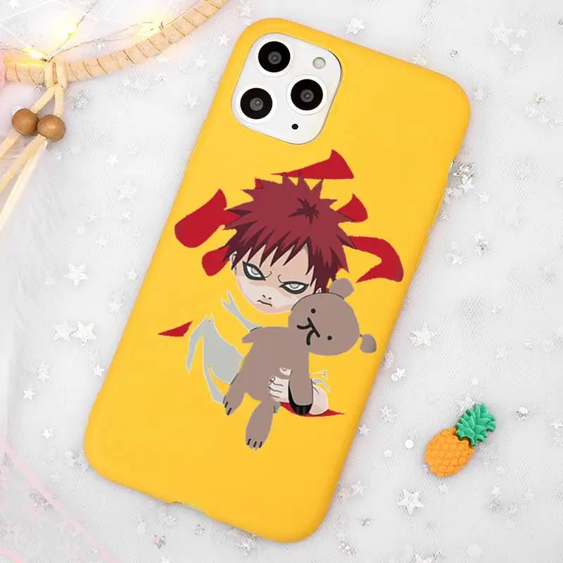 

Japan Anime NARUTO Gaara Phone Case Candy Color Yellow for iPhone 11 12 pro XS MAX 8 7 6 6S Plus X 5S SE 2020 XR