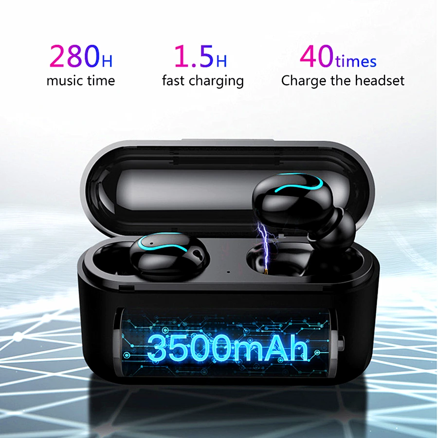 

Wireless Bluetooth 5.0 Earphone TWS Headsets Sport Music Earphones Stereo headset with 3500 mAh Power Bank for Xiaomi iPhone