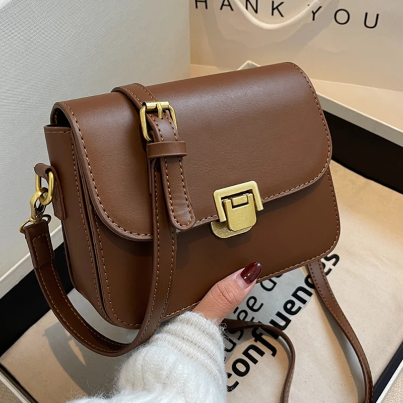 

Fashion Women's High Quality PU Leather Small Square Bag 2021 Ladies Designer Casual Lock Messenger Bags Simple Shoulder Bags