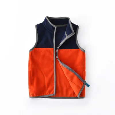 Navy Orange SVELTE/однотонная жилетка без рукавов из флиса для От 2 до 7 лет и мальчиков, шерстяная верхняя одежда, жакет осень-весна-зима, теплая - Цвет: Navy Orange