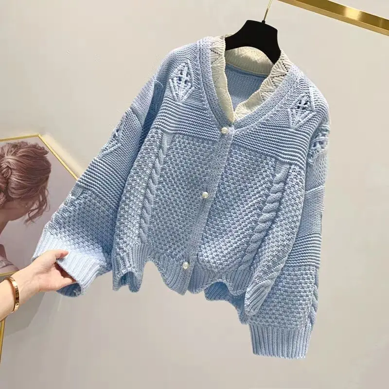 Женский короткий свитер MUMUZI толстый вязаный кардиган свободного покроя в