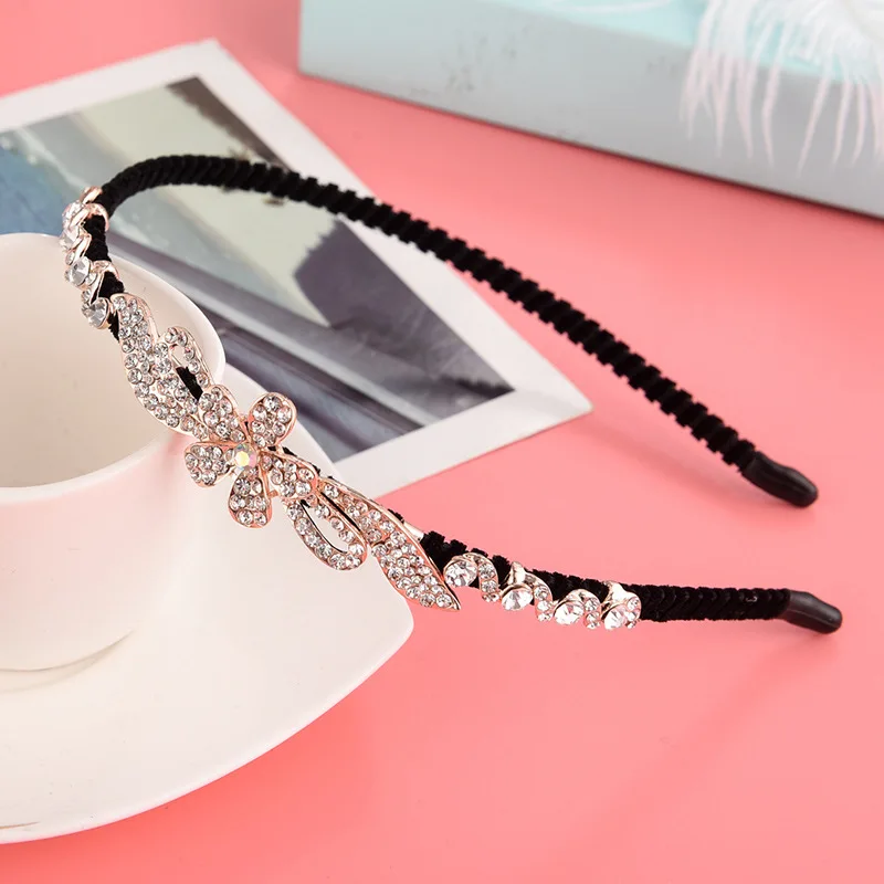 

Korean Big Rhinestone Anti-slip Velvet Headband Bow Fower Jewelry Festival Hair Accessories for Young Women Girls Fascinator