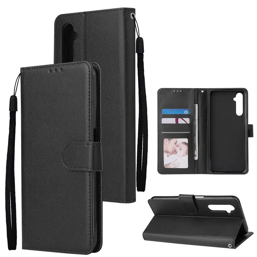 

For OPPO Realme C3/Realme 6 PU Leather Mobile Phone Cover with 3 Cards Slots Phone Frame
