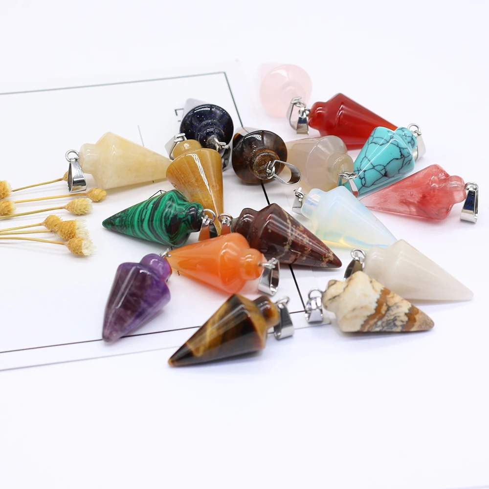 

6pcs Natural Agate Cone Crystal Quartz Amethysts Blue Sand Stone Pendant for Necklace Accessories or Jewelry Making Size 10x25mm