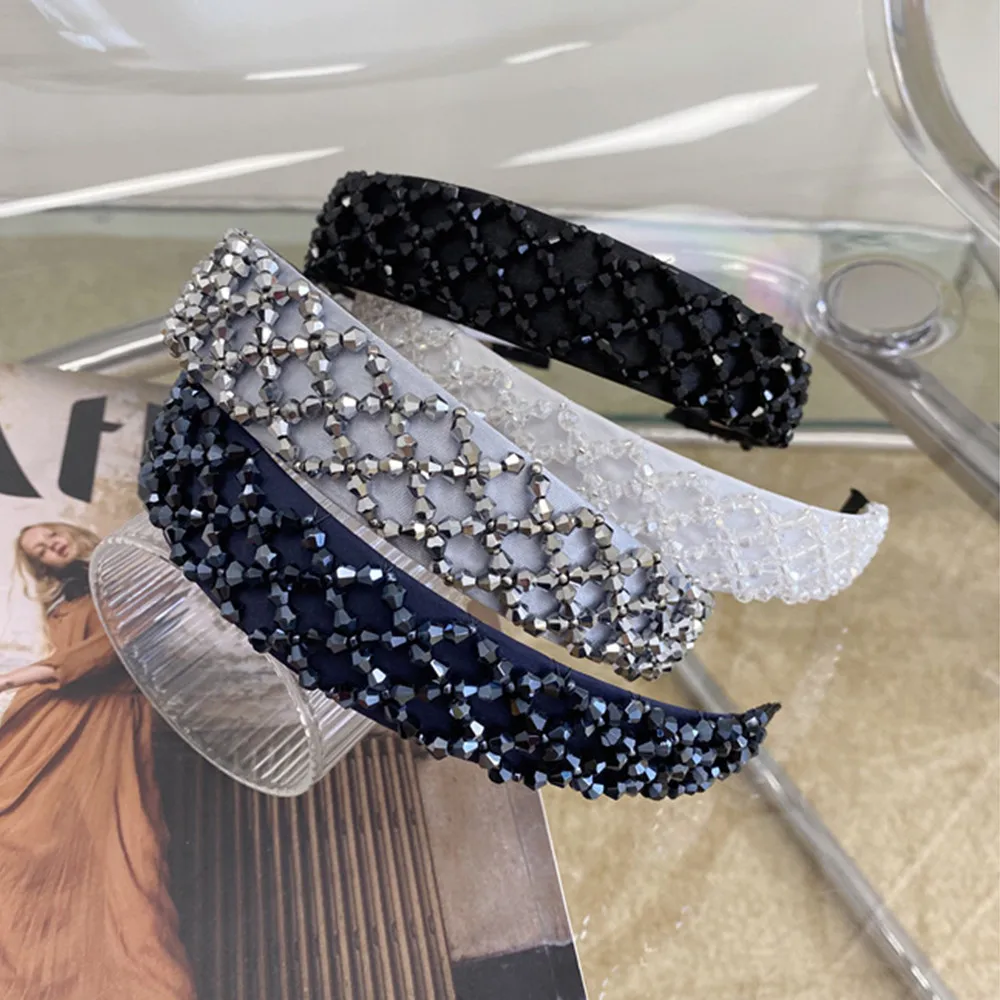 

Fashion hair accessories women crystal beaded headbands retro hand-woven wide-brimmed headband wild girl wash hair band headwear